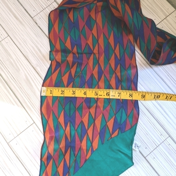 Vintage Diane Von Furstenberg Vintage Geometric Silk Scarf in Victorian Teal - Picture 12 of 12